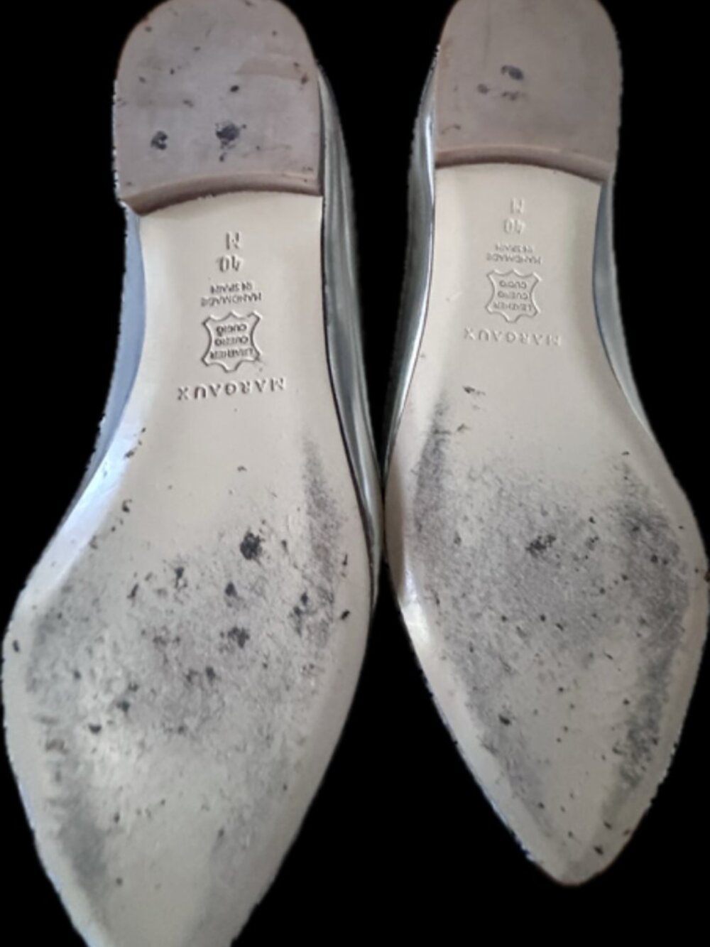 MARGAUX Silver Metallic Pointed Toe Flats Mary Jane Strap Size 40 U.S. 9.5 - Picture 2 of 4